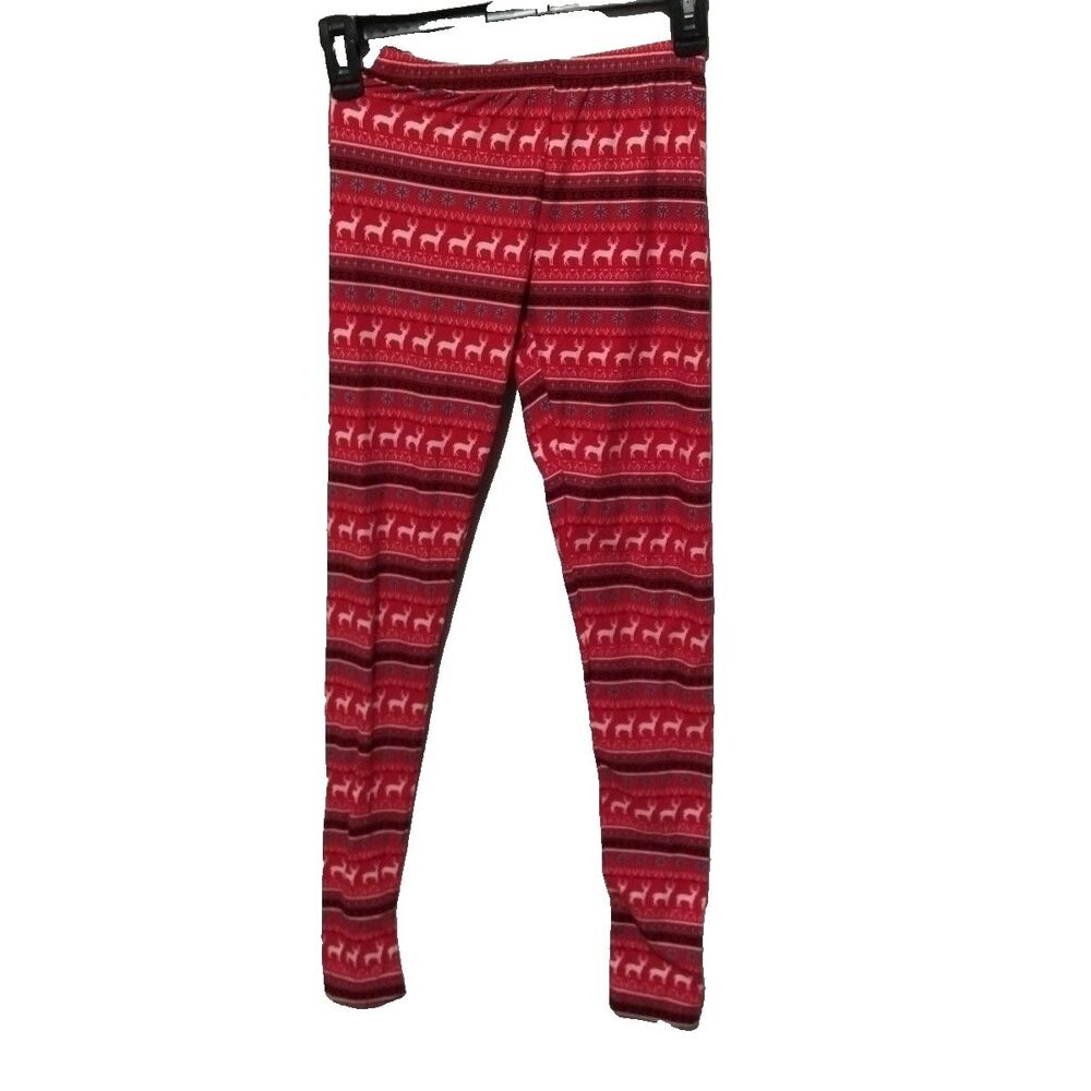 Pink Rose Very Soft Christmas Reindeer Snowflake Leggings One Size XS Woman